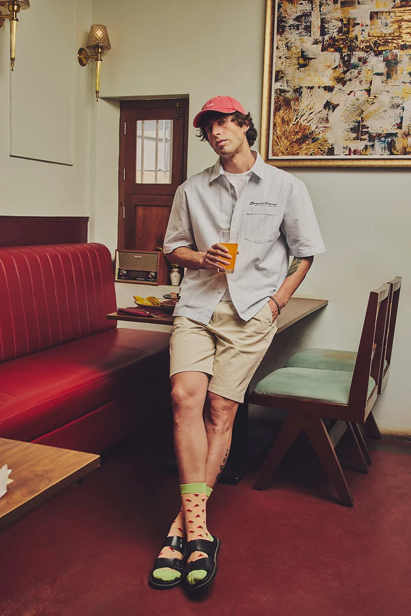 SNITCH Late Checkout Box Fit Stripes Embroidered Shirt