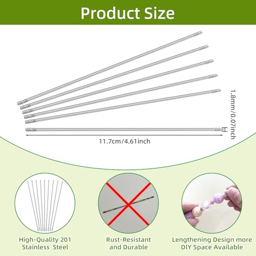 DASTTUIS 50 Pcs Pen Extenders for Beadable Pens Bulk - 4.6 Inch Stainless Steel DIY Beaded Pens Extender Rods with Blank Metal Bars Replacement, Office Accessories & Craft Gifts for Teachers - Image 2