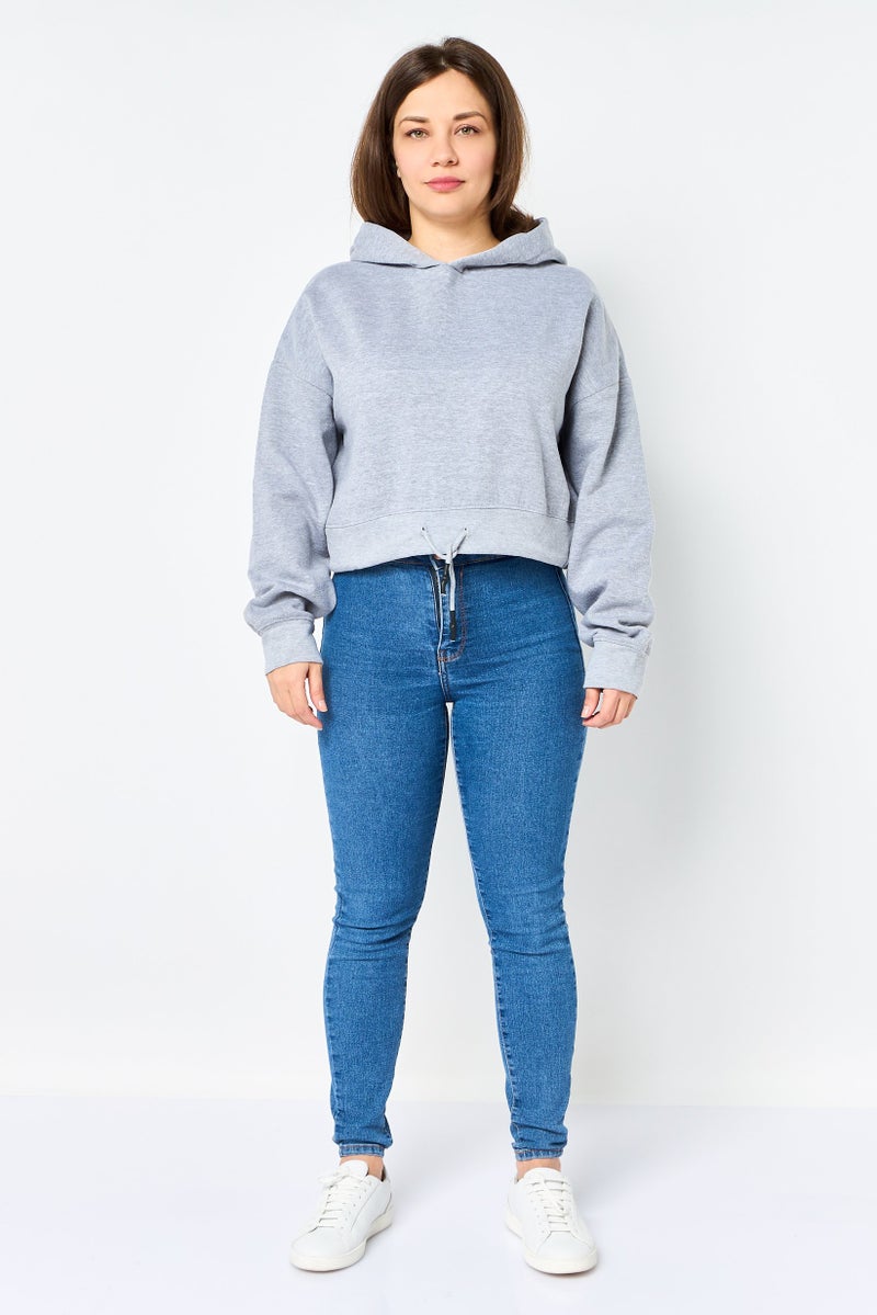 CROSSHATCH Women Heather Long Sleeve Hoodie, Grey - Image 2