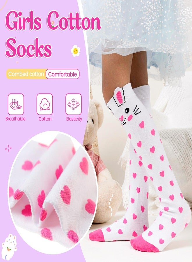 Eocom Girls Knee High Socks Kids Crazy Fun Gift Silly Tall Boot Cute Animal Cotton Long Socks 6 Pairs(Pink Purple Animal, 3-12 Years) - Image 3