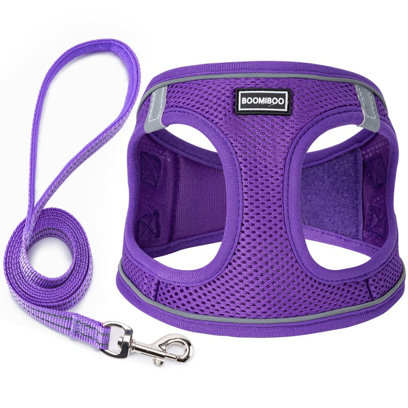 BOOMIBOO Dog Harness with Leash Set, No Pull Adjustable Reflective Step-in Puppy Pet Vest Harnesses for Small Medium Large Dogs and Cats,Purple XXS - Image 1