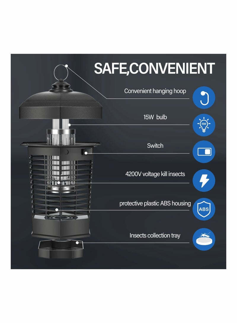 SYOSI Bug Zapper, 4200V Killing Grid, 15W Electric Insect Catcher & Killer for Mosquitoes, Flies, Gnats & Other Flying Pests Insects, 1.5 Acre Coverage, Electric Bug Zapper Outdoor & Indoor - Image 5
