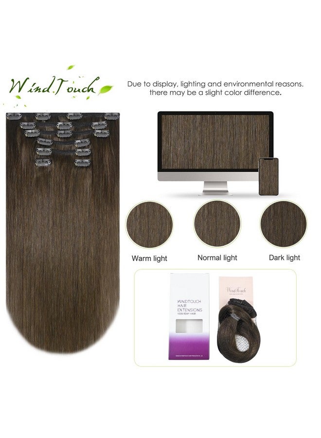 ويندتاتش وصلات شعر WindTouch Clip in من شعر الإنسان، وصلات شعر بني متوسط للنساء، 15 بوصة، 70 جرام، 7 قطع، هدية رقم 4 للنساء - Image 4