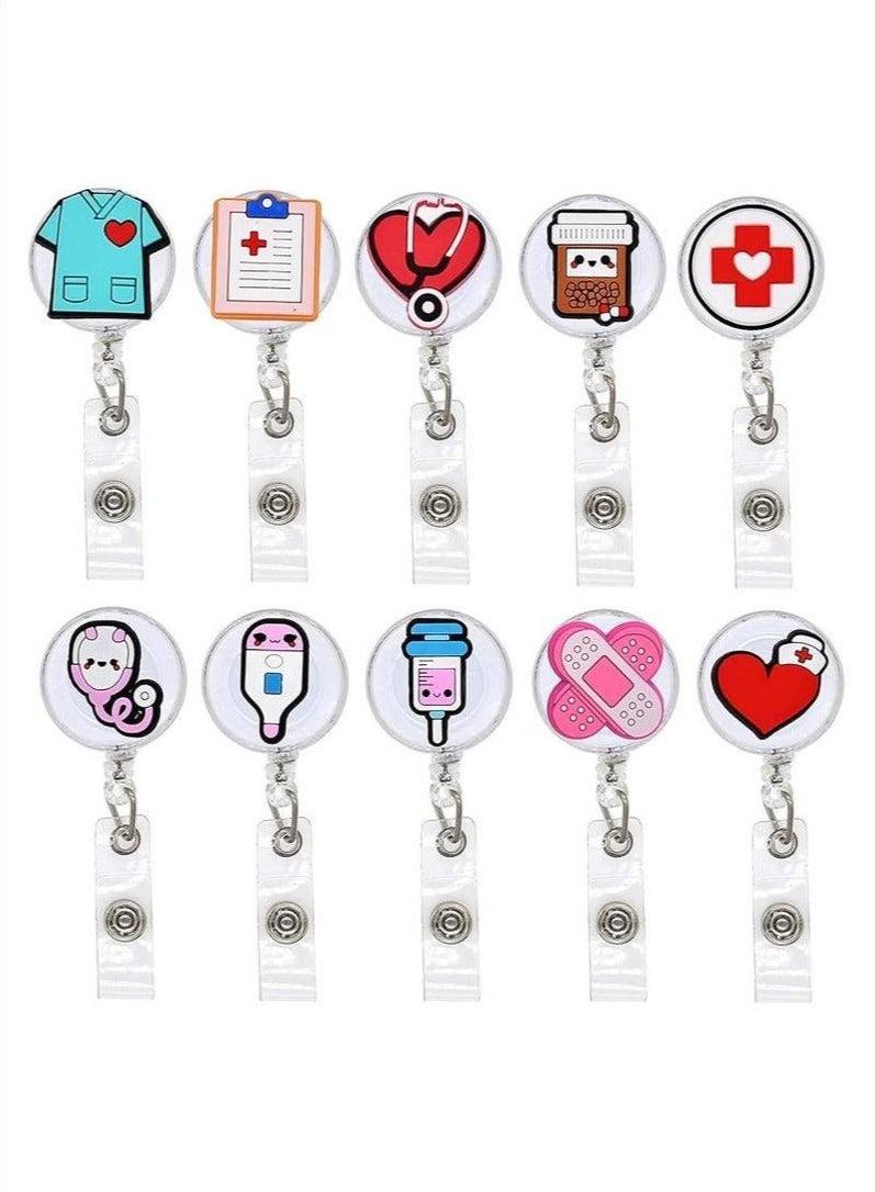 10 PCS Badge Reel Holder, Funny Badge Holder, Nurse Badge Reel Holder, Retractable Nursing Id Badge Reels Clips, Cute Nursing Badge Reel for Nurses Doctor Hospital Office Worker Gifts - Image 1
