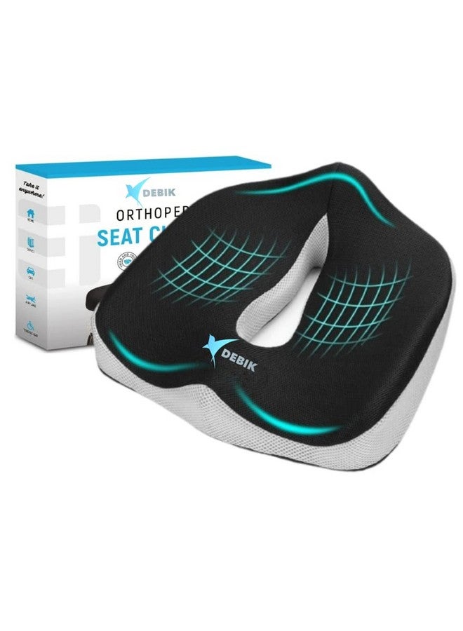 DEBIK ®| Seat Cushion Pillow for Office Chair - Memory Foam Firm Coccyx Pad - Tailbone, Sciatica, Lower Back Pain Relief Posture Corrector for Car, Wheelchair, Computer and Desk Chair (black grey) - Image 1