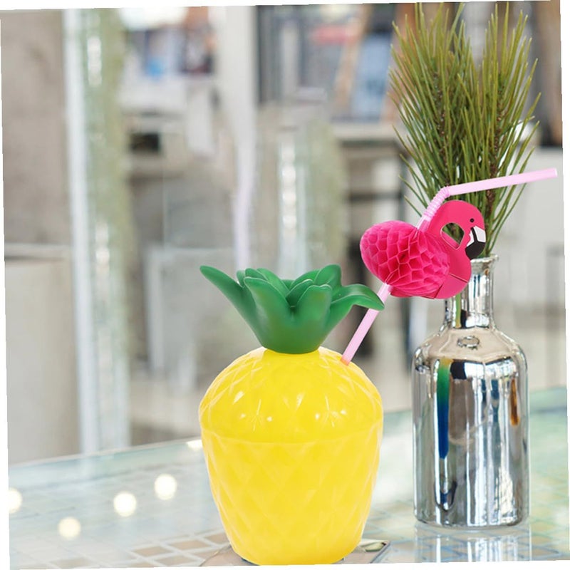 3pcs Pineapple Plastic Cups with Flamingo Straws Luau Party Beach Beverage Set - Image 5