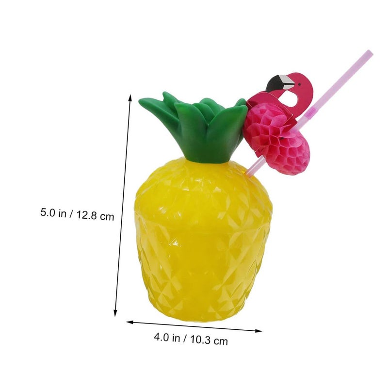 3pcs Pineapple Plastic Cups with Flamingo Straws Luau Party Beach Beverage Set - Image 3
