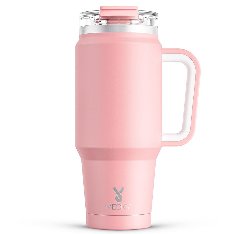 Meoky 32 Oz Tumbler With Handle  Insulated Tumbler With Lid And Straw  Stainless Steel Travel Mug  Keeps Cold For 24 Hours  100% Leak Proof  Fits In Car Cup Holder (Blush) - Image 1