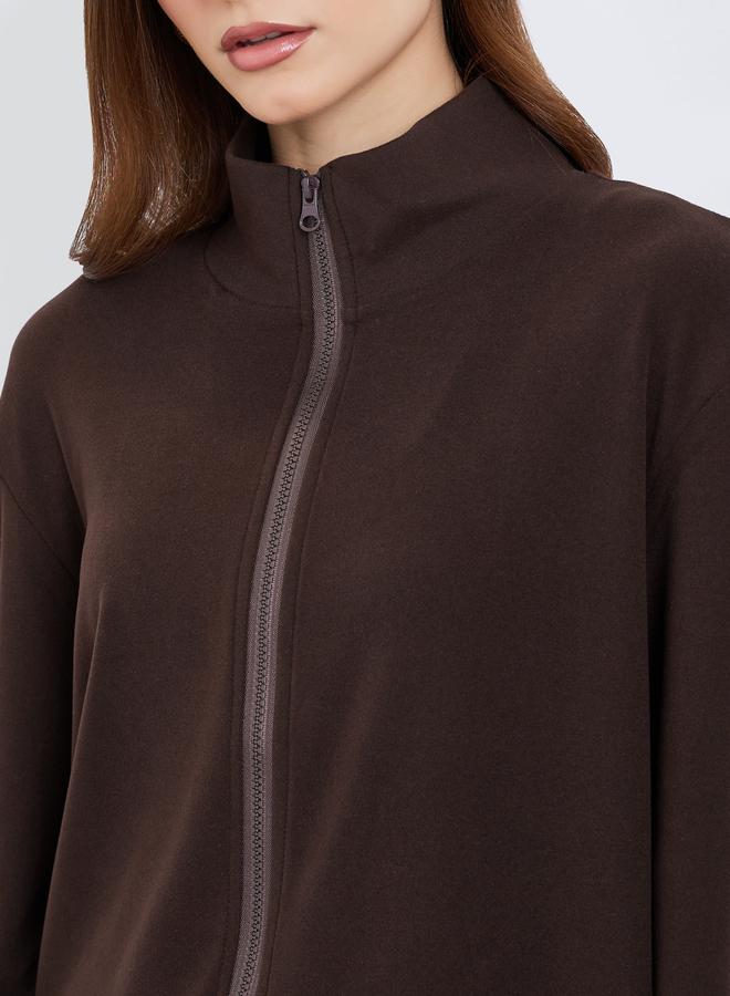 ستايلي طقم منسق من جاكيت بسحاب بتفاصيل محبوكة وبنطال - Image 3