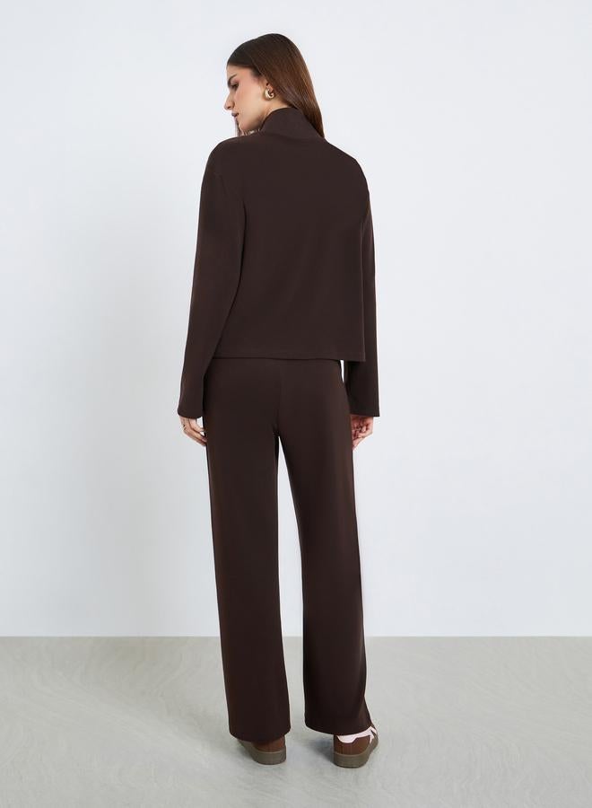 ستايلي طقم منسق من جاكيت بسحاب بتفاصيل محبوكة وبنطال - Image 5