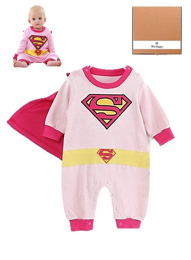 We Happy Super Girl Costume Romper with Removeable Cape, Theme Birthday Party Dress - Comfortable Photoshoot Wear for Babies - Image 1
