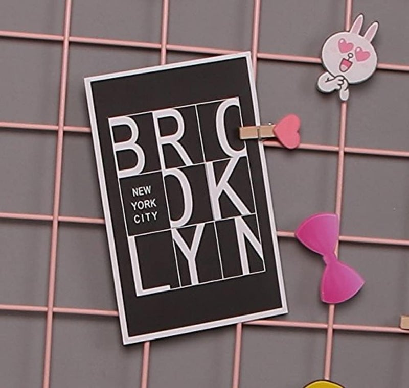 CreativeBuzz Steel Grid Photo Frame For Wall With 10 Wooden Deginer Clips Photo frame grid DIY Mesh Wire Frame Grid Of Metal Hanging Aesthetic Moments Photo Wall Décor for Home Living Room (Pink) - Image 3