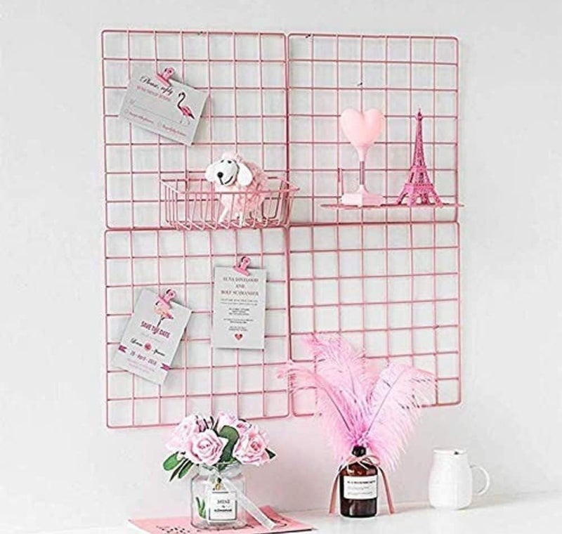 CreativeBuzz Steel Grid Photo Frame For Wall With 10 Wooden Deginer Clips Photo frame grid DIY Mesh Wire Frame Grid Of Metal Hanging Aesthetic Moments Photo Wall Décor for Home Living Room (Pink) - Image 4