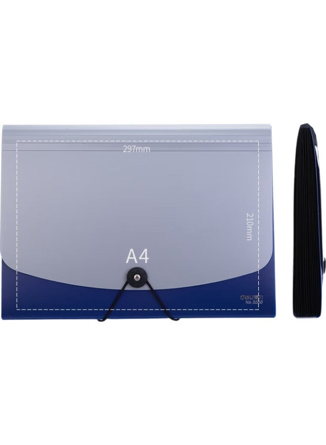 Deli A4/13-Compartment Disc-Bound Two-Color Handheld File Folder/Accordian File/Exam Paper Folder/Document Organizer/File Protector Blue 5558 - Image 1