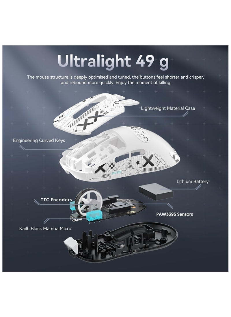 Attack Shark - ATTACK SHARK X3 Wireless Gaming Mouse – Ultra-Light 49g Superlight Design – 26,000 DPI Optical Sensor – 2.4GHz Wireless, Bluetooth & Wired Connection – Programmable Buttons – RGB Lighting – Ergonomic Grip – Compatible with PC, Laptop, Mac (White) - Image 1