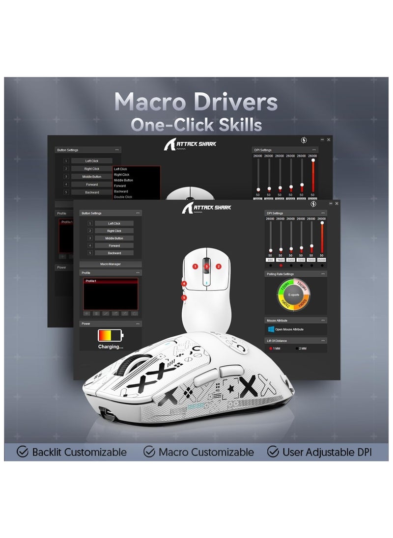 Attack Shark - ATTACK SHARK X3 Wireless Gaming Mouse – Ultra-Light 49g Superlight Design – 26,000 DPI Optical Sensor – 2.4GHz Wireless, Bluetooth & Wired Connection – Programmable Buttons – RGB Lighting – Ergonomic Grip – Compatible with PC, Laptop, Mac (White) - Image 1