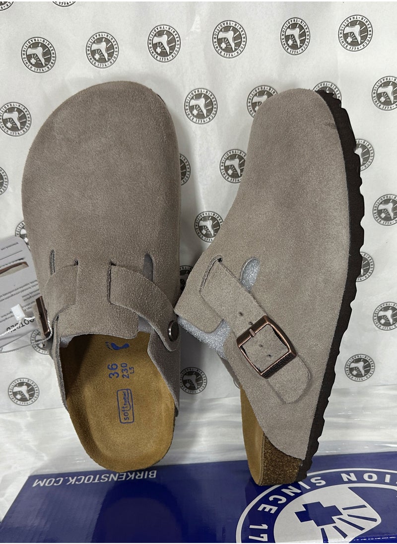 بيركنستوك بوسطن ناعم القدمين Suede الجلد الرمادي  - Image 1