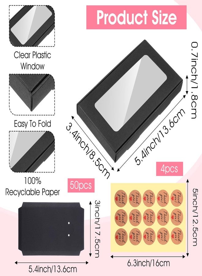 Tobeelec 50 Pcs Jewelry Packaging Boxes with Stickers - 5.4"x3.4"x0.7", Paper Necklace Gift Box Bulk with Clear Window Display Card Sticker for Displaying Necklaces Rings Bracelets Earrings (Black) - Image 2