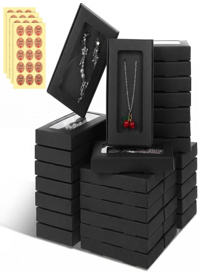 Tobeelec 50 Pcs Jewelry Packaging Boxes with Stickers - 5.4"x3.4"x0.7", Paper Necklace Gift Box Bulk with Clear Window Display Card Sticker for Displaying Necklaces Rings Bracelets Earrings (Black) - Image 1