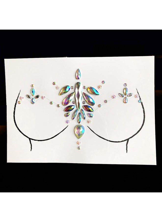 MANGOIT 1 Pcs Breast Jewel Decoration Rhinestone Chest Sticker Temporary Tattoo Body Sticker Flash Breast Diamond Adhesive Stickers for Woman Festival Makeup - Image 4