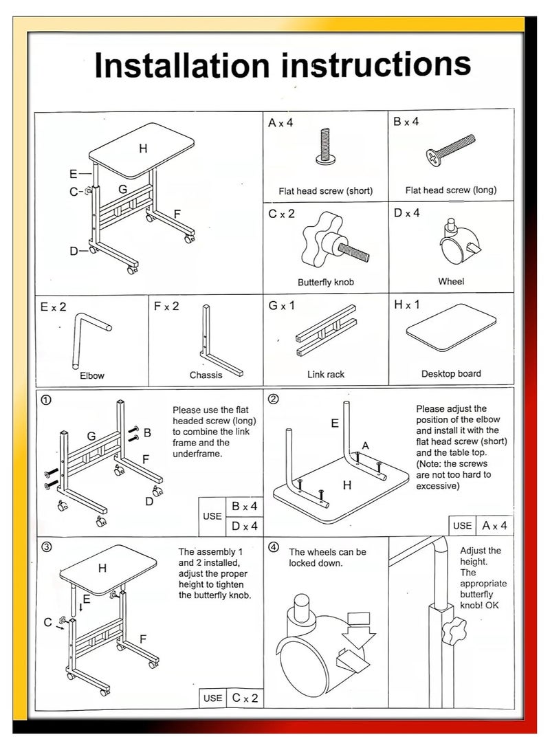 DubaiGallery New style Portable Desk Mobile Laptop Desk Cart, Height Adjustable Rolling Table Desk Laptop Notebook Overbed Desk Ergonomic Table overbed table  - Image 4