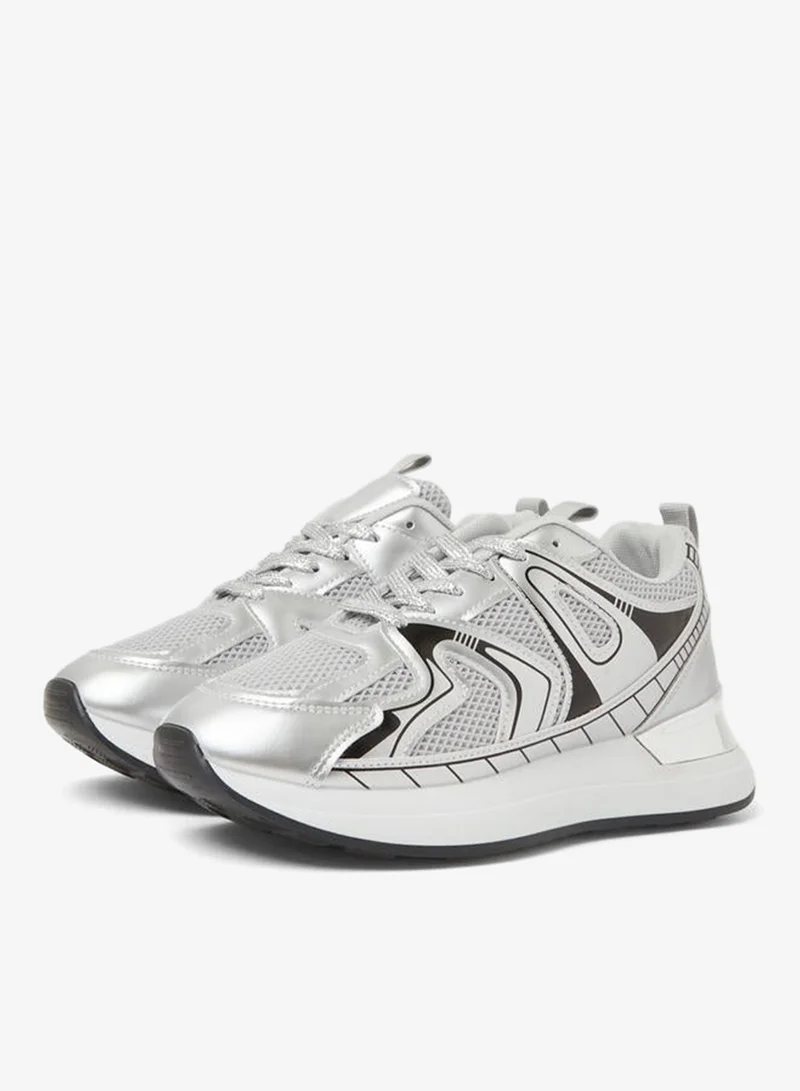 Styli Silver Mesh Details Lace-Up Sports Sneakers