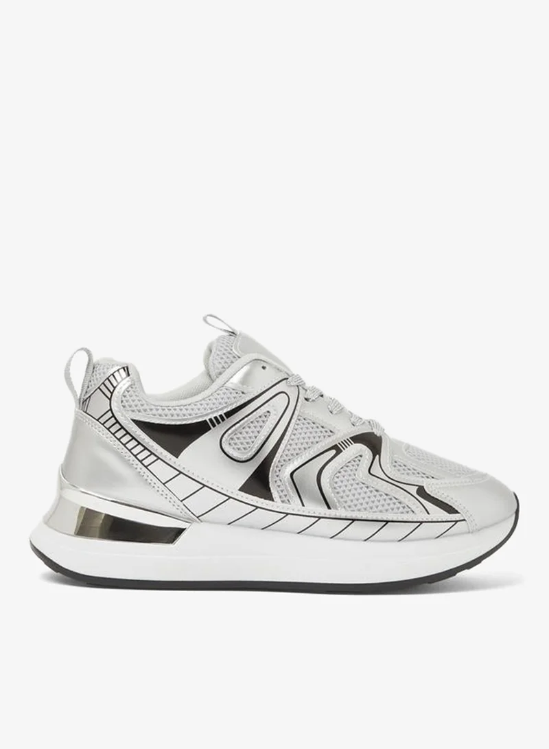 Styli Silver Mesh Details Lace-Up Sports Sneakers