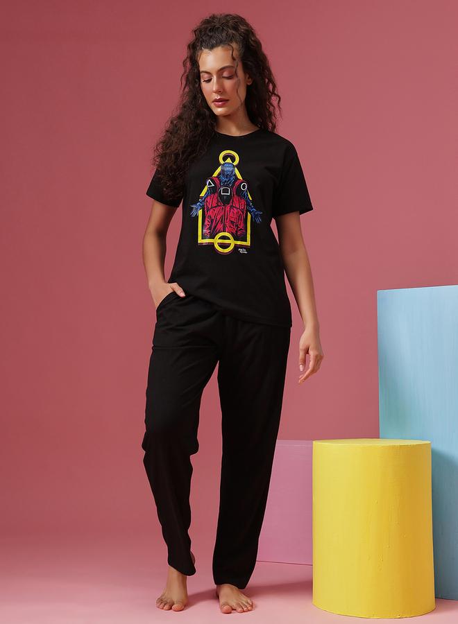 Clovia Cotton Graphic Print T-Shirt and Pyjama Set - Image 1