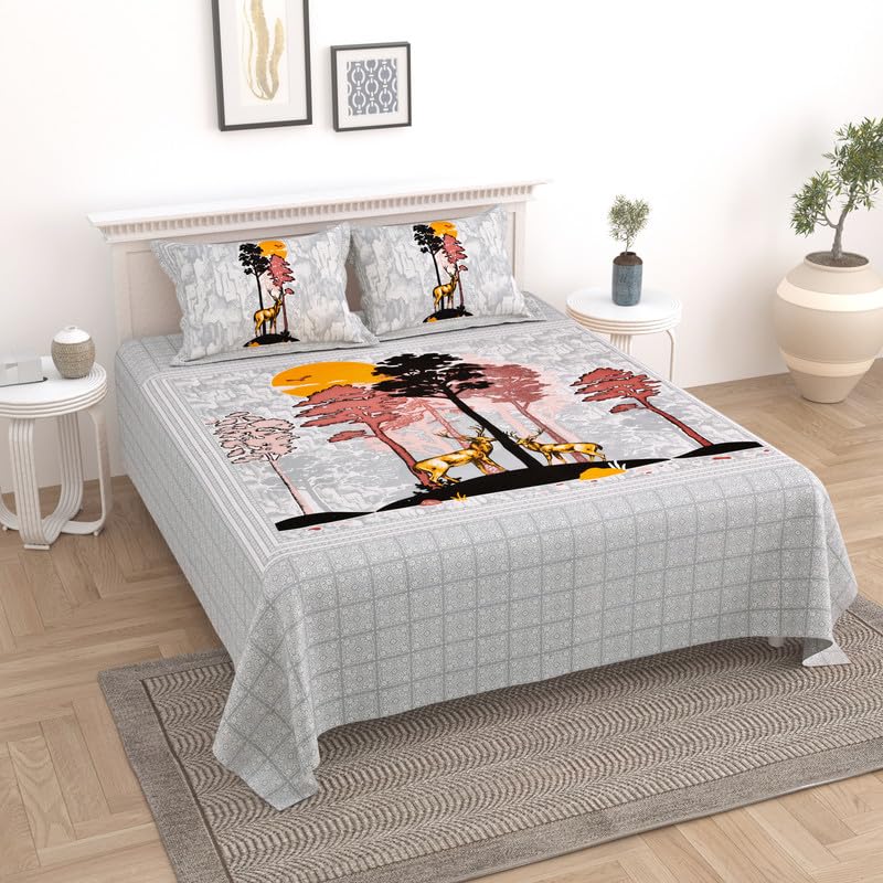 KOTTS & STITCH Cotton Double Bed Bedsheet Set with 2 Pillow Covers | 210 TC | 237x274 cm | Jaipuri Deer Park| Soft & Breathable Double Bed Sheet for All Seasons – King Size Bedsheet - Image 2