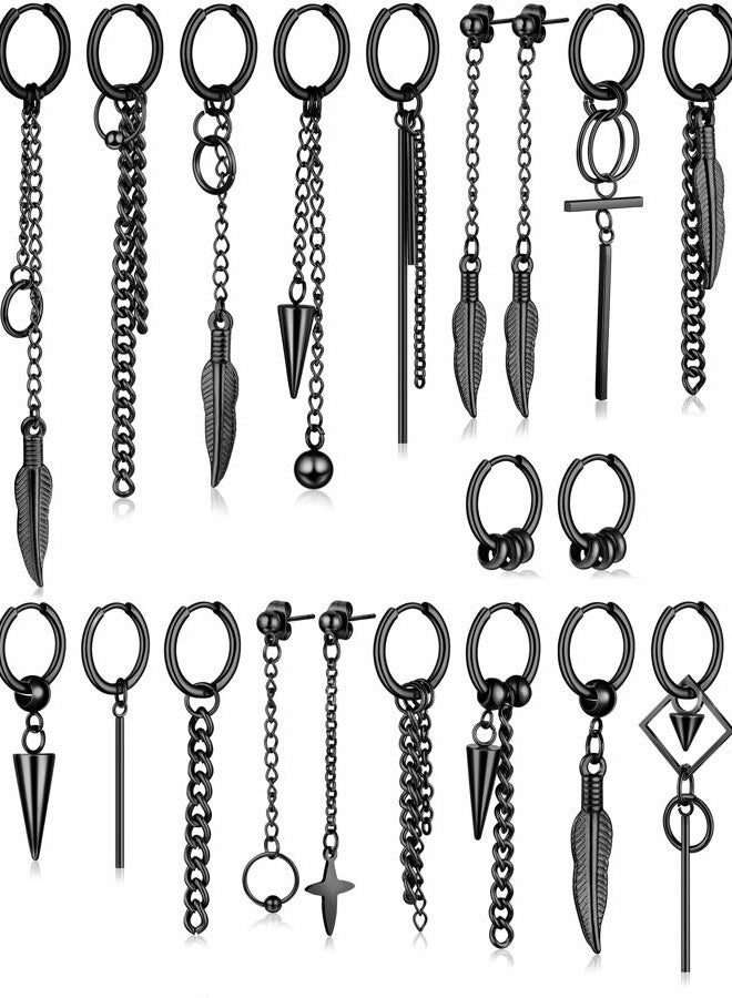 Hicarer 20 Pieces Men Dangle Earrings Stainless Steel Huggie Hinged Hoop Earrings for Women, Stainless Steel - Image 1