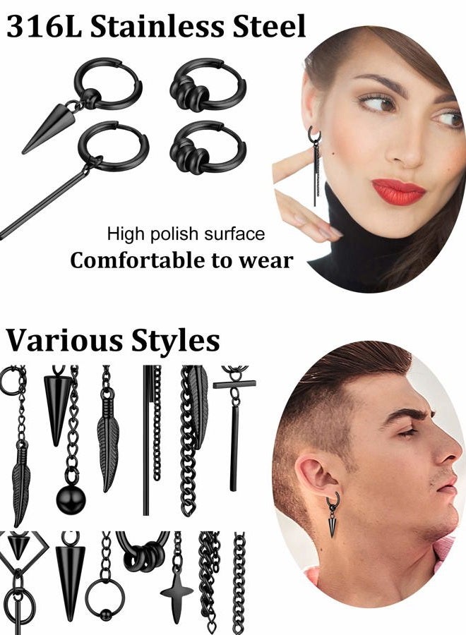 Hicarer 20 Pieces Men Dangle Earrings Stainless Steel Huggie Hinged Hoop Earrings for Women, Stainless Steel - Image 3