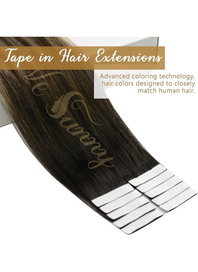 Ve Sunny Human Hair Tape In Extensions Ombre Black Tape In Hair Extensions Real Human Hair Black Ombre Dark Brown Mix Ash Blonde Tape On Hair Extensions Ombre Tape Hair Extensions 25G 10Pcs 16Inch  - Image 3