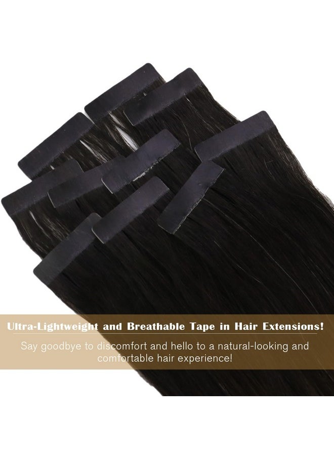 Ve Sunny Human Hair Tape In Extensions Ombre Black Tape In Hair Extensions Real Human Hair Black Ombre Dark Brown Mix Ash Blonde Tape On Hair Extensions Ombre Tape Hair Extensions 25G 10Pcs 16Inch  - Image 4
