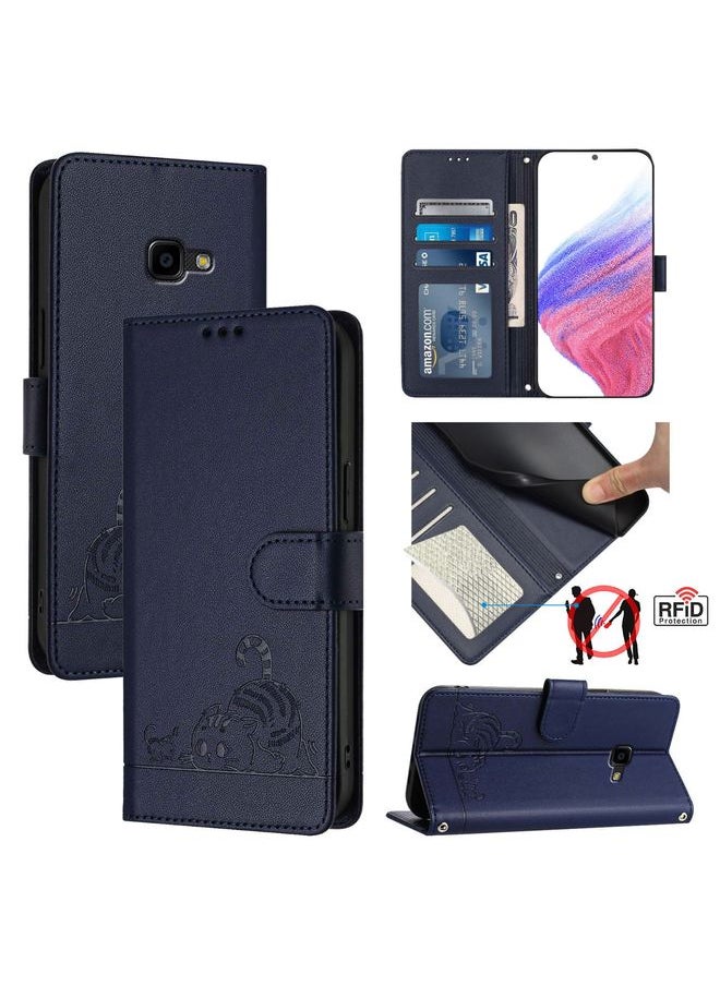 HuHa - Case Cover For Samsung Galaxy Xcover 4/Xcover 4s Cat Rat Embossed Pattern RFID Leather Phone Case with Lanyard Blue - Image 1