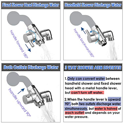 YDmeet Shower Arm Diverter Valve Brass G1/2 3 Way Universal Bathroom Shower System Component Replacement for Handheld Shower Head and Fixed Spray Head, Brushed Nickel - Image 3