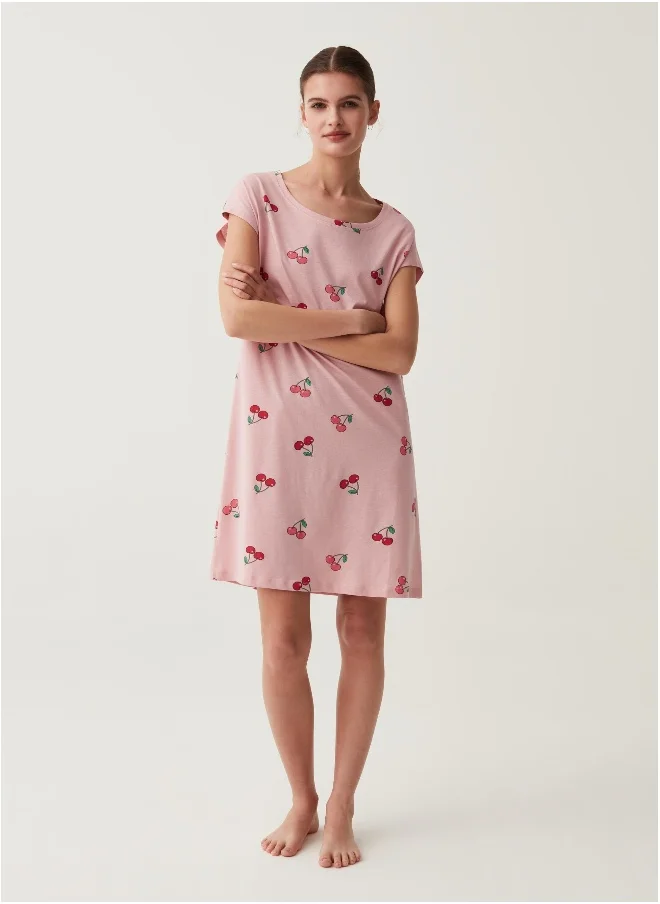 Ovs Ovs Nightdress With All-Over Cherries Print
