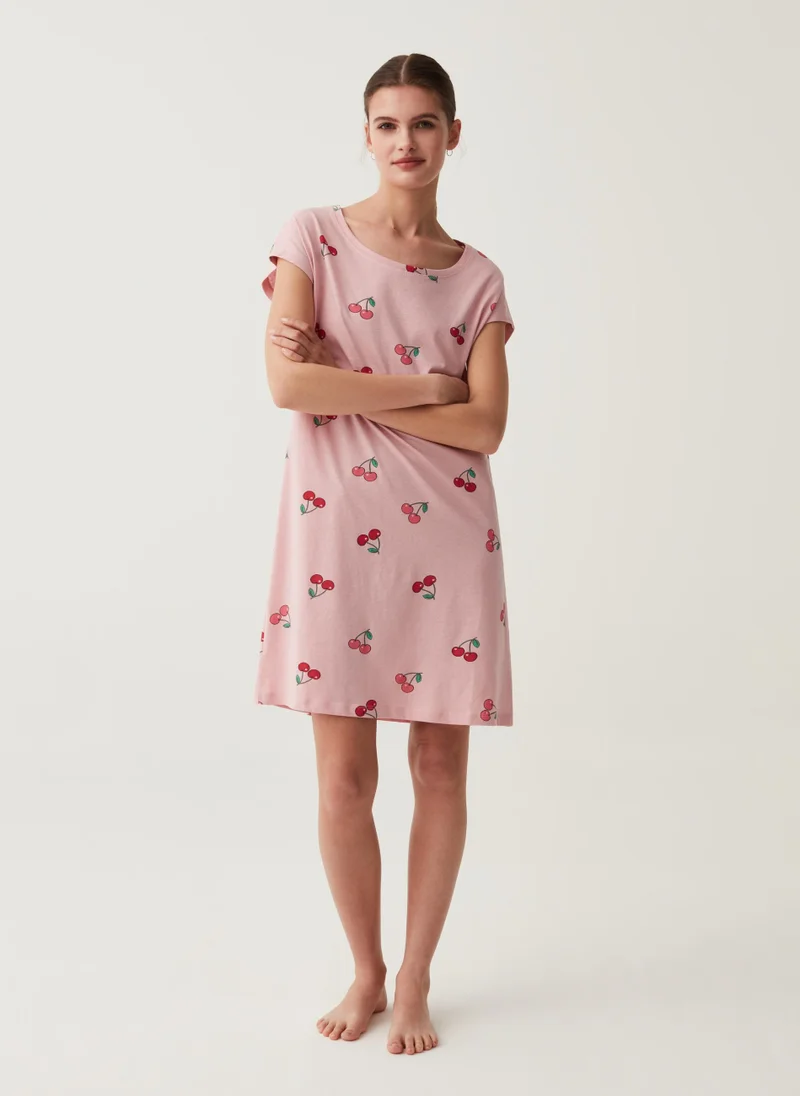 Ovs Ovs Nightdress With All-Over Cherries Print