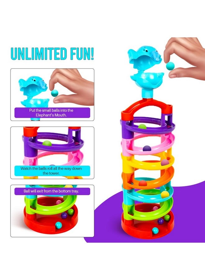 Ratna's Elephant Marble Run Rolling Stacking Toys for 6 + Month Old Baby, Multicolor - Image 2