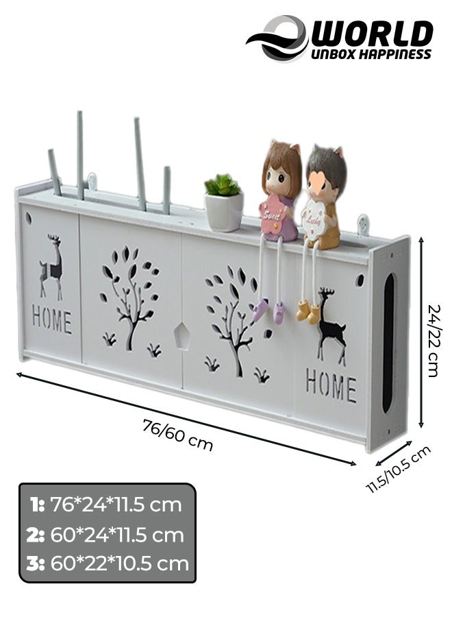 Eworld Stylish Wall Mounted Router Rack for Wi Fi Router, Set-Top Box, Light Cat Box and More, Includes Doors and Patch Panel Shielding Box for Neat Storage, White  - Image 2