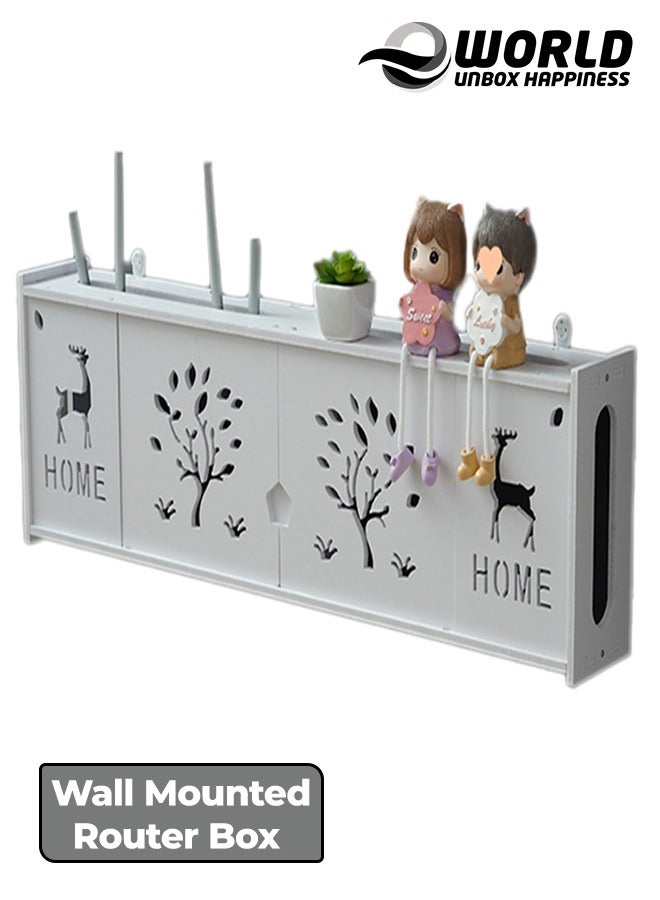 Eworld Stylish Wall Mounted Router Rack for Wi Fi Router, Set-Top Box, Light Cat Box and More, Includes Doors and Patch Panel Shielding Box for Neat Storage, White  - Image 1