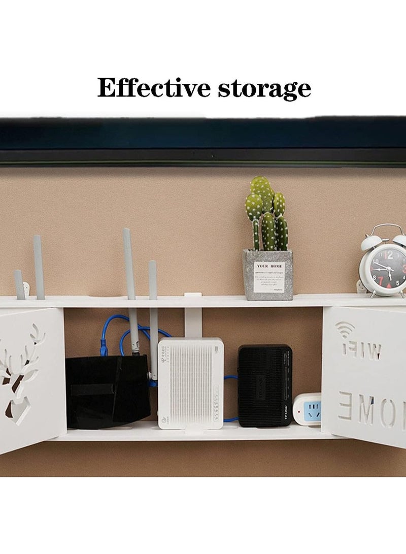 Eworld Stylish Wall Mounted Router Rack for Wi Fi Router, Set-Top Box, Light Cat Box and More, Includes Doors and Patch Panel Shielding Box for Neat Storage, White  - Image 4