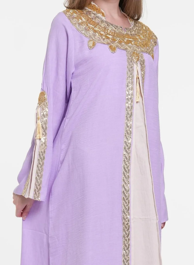 AL BENT AL SHARQIEH purple linen jalabiya , arabian traditional dress for Women | Best Price UAE