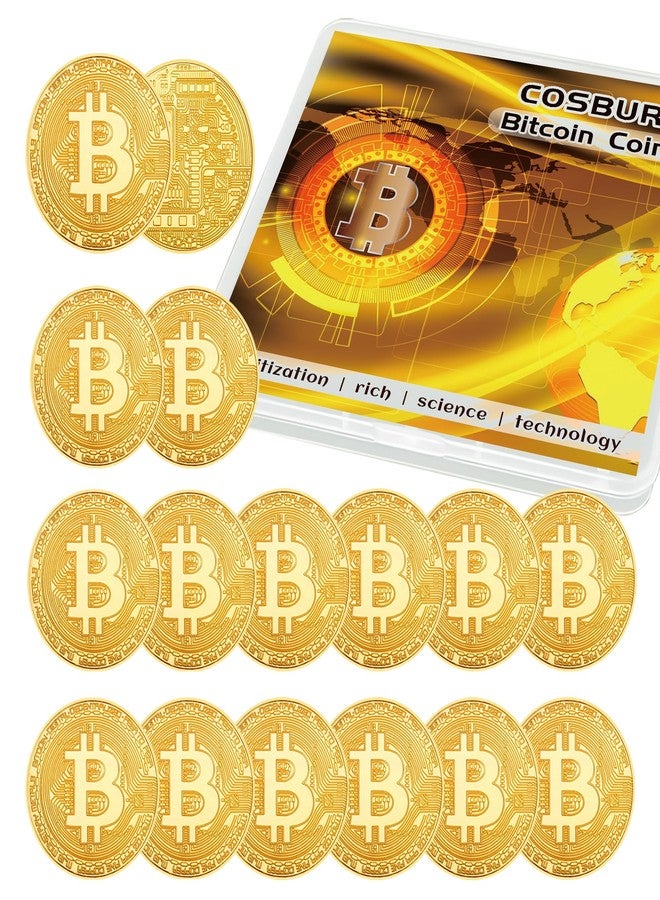 Cosbur 15Pcs Bitcoin Coin, Bitcoin Commemorative Coin, Blockchain Cryptocurrency, Collectible Coin with Protective Case, Gold Bitcoin Tokens, Home and Office Decoration (Gold) - Image 1