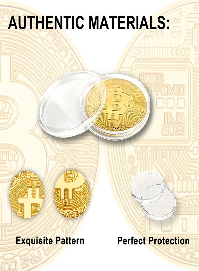 Cosbur 15Pcs Bitcoin Coin, Bitcoin Commemorative Coin, Blockchain Cryptocurrency, Collectible Coin with Protective Case, Gold Bitcoin Tokens, Home and Office Decoration (Gold) - Image 2