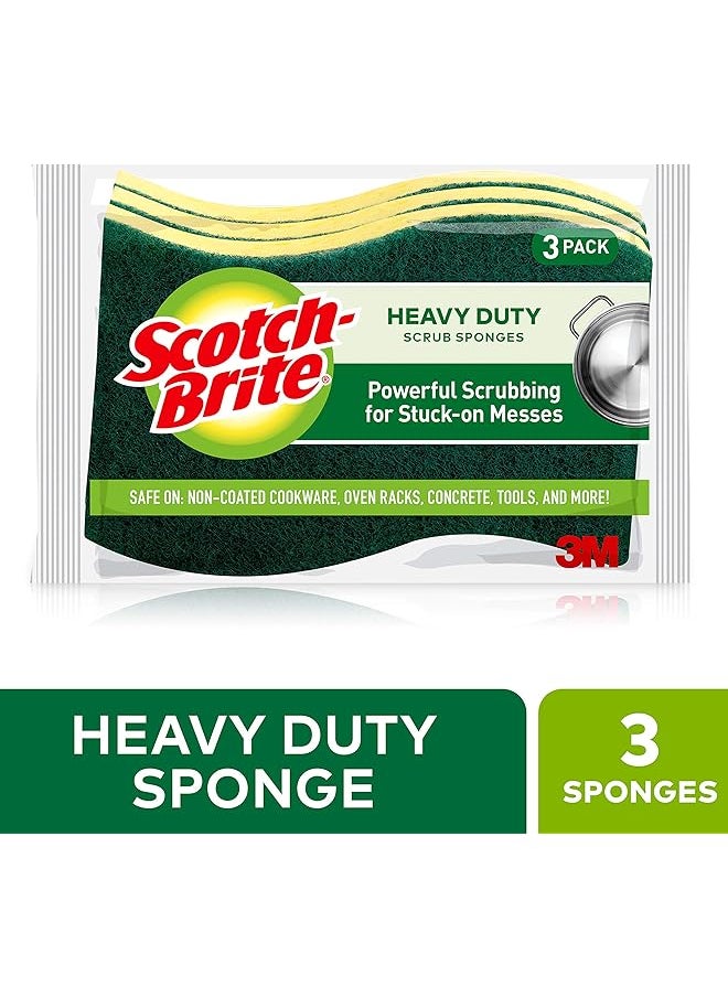 Scotch Brite - Heavy Duty Cellulosic Scrub Sponge 3 Units Pack Kitchen Sponge Dish Sponge Scrub General Purpose Cleaning Food Safe Non Rusting Kitchen Garage Outdoor - Image 1