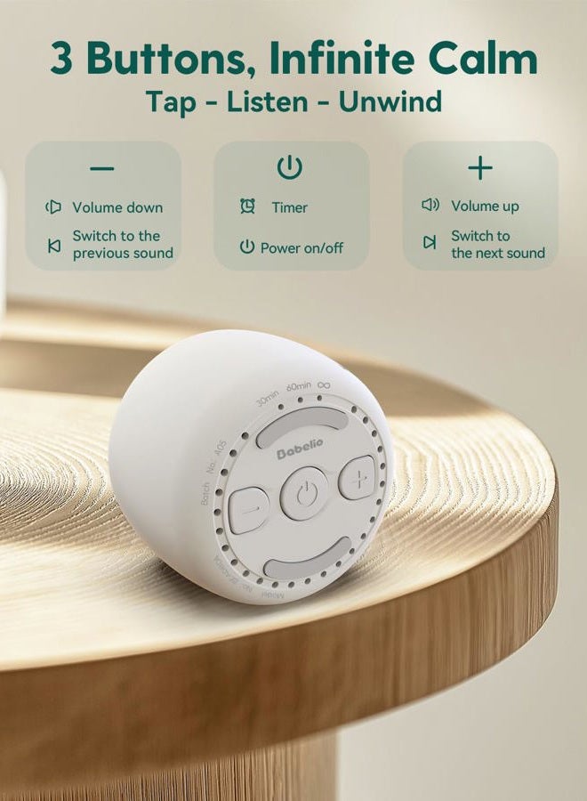 BABELIO White Noise Machine Mini Sound Machine for Adults Kids Baby | 15 Non-looping Sounds | Timer | Easy to Pocket and Travel - White - Image 5