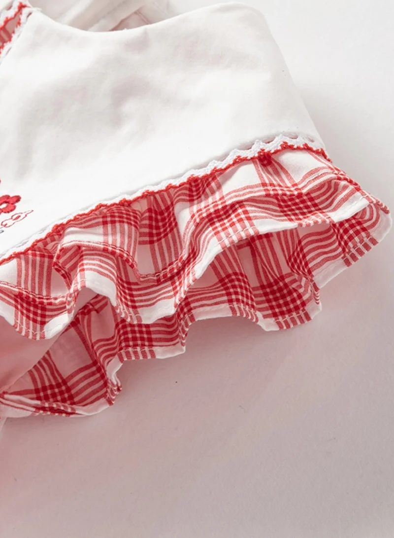 Dave & Bella Girls Cotton Gingham Dress with Embroidered Collar