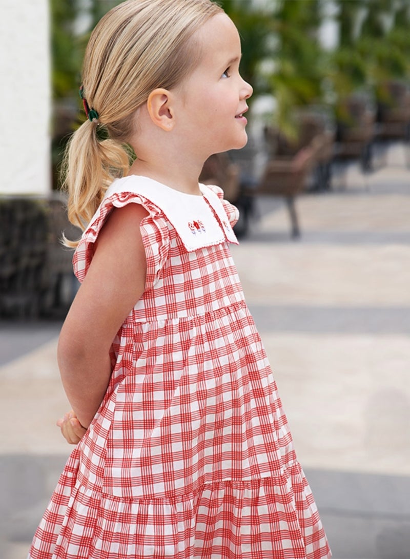 Dave & Bella Girls Cotton Gingham Dress with Embroidered Collar - Image 3