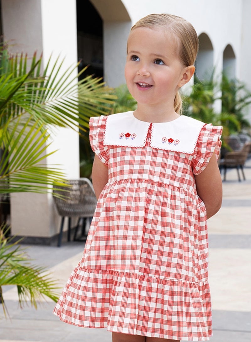 Dave & Bella Girls Cotton Gingham Dress with Embroidered Collar - Image 2