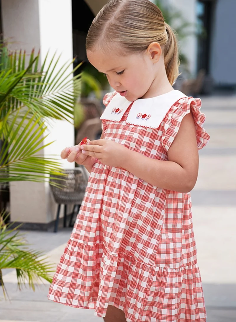 Dave & Bella Girls Cotton Gingham Dress with Embroidered Collar